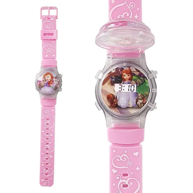 Reloj Digital Luces Tapa Infantil Princesa Sofia 3d Correa Rosa