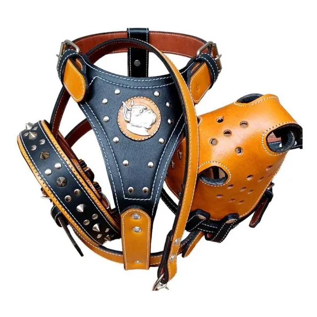 Pechera Correa Paseador Collar Bozal De Cuero Perros Grande 