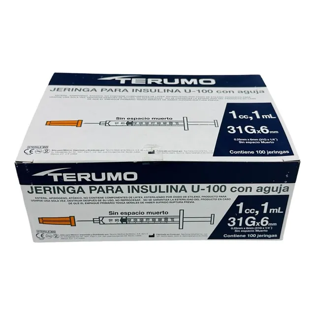 Jeringa Para Insulina Terumo 31g X 6mm Caja/100 Pz Capacidad en volumen 1 cc