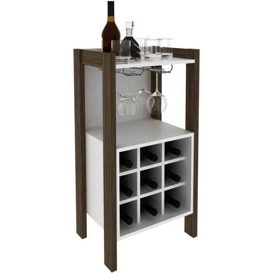 Bar Bodega Botellero Para Vinos Bebidas Porta Copas - 1032 Color Nogal/Blanco