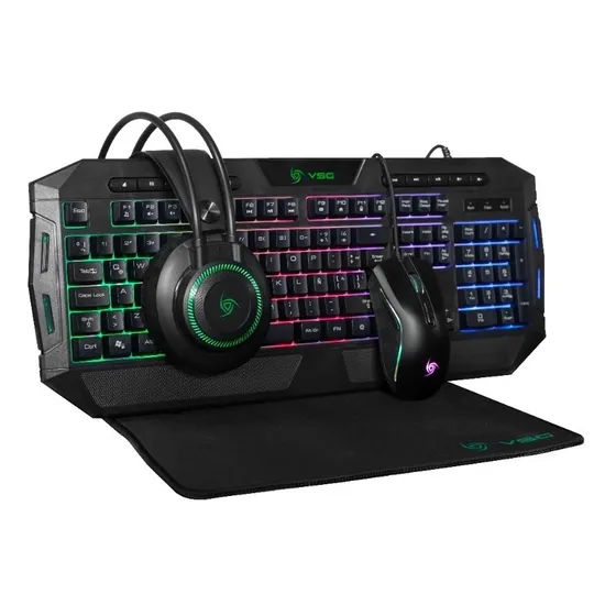 Combo 4 En 1 Vsg Crux Mouse, Teclado, Audífono Y Mousepad 