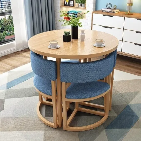 Set De Mesa Comedor Redonda Madera Minimalista Con Sillas