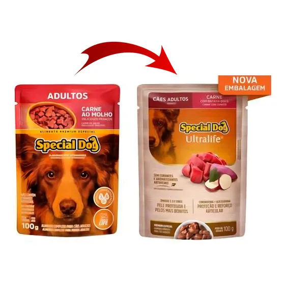 Special Dog Carne Ao Molho Ração Úmida Sachê 100g Caixa