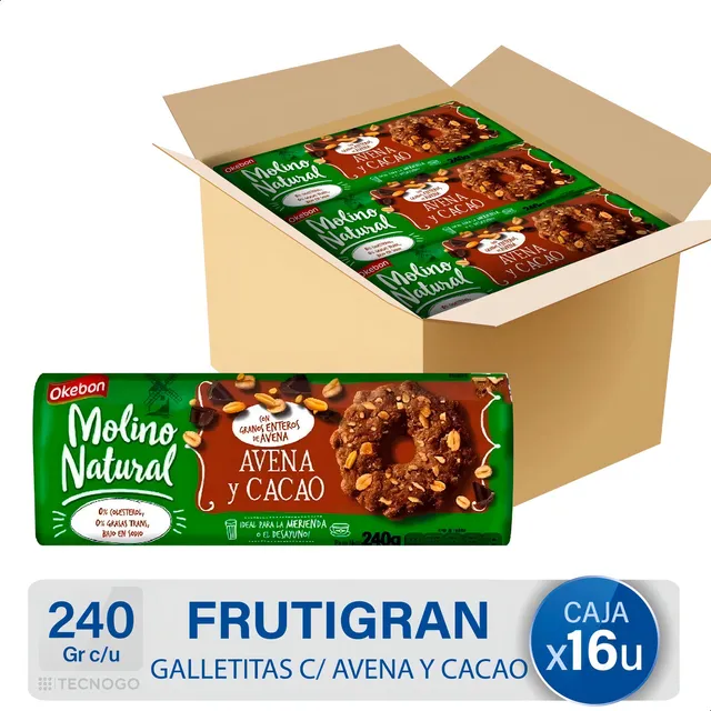 Caja Galletitas Okebon Avena Y Cacao Molino Natural Pack