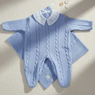 Saída De Maternidade Tricô Manta Macacão 3peças Para Bebê