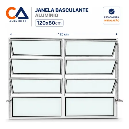 Janela Basculante 120x80 Vitro Alumínio Branco Vidro Liso Branco