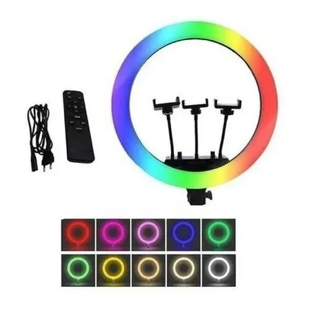 Aro Luz Led Multicolor 45cm + Control + Trípode Rgb + Blanca