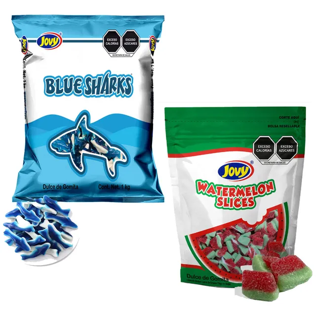 2 Pack Gomitas Tiburones Mora + Rebanadas Sandia