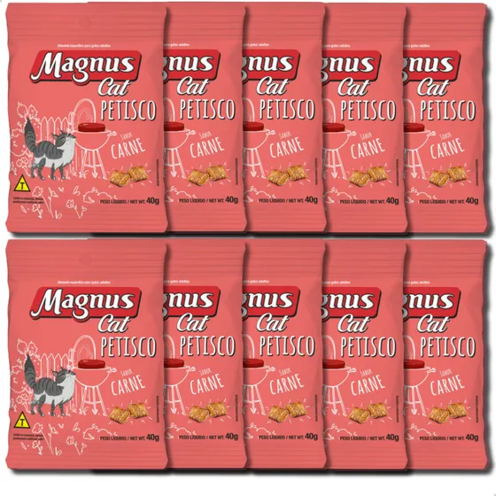 Kit 10 Petisco Magnus Cat Crocante 40g Frango Carne Salmão
