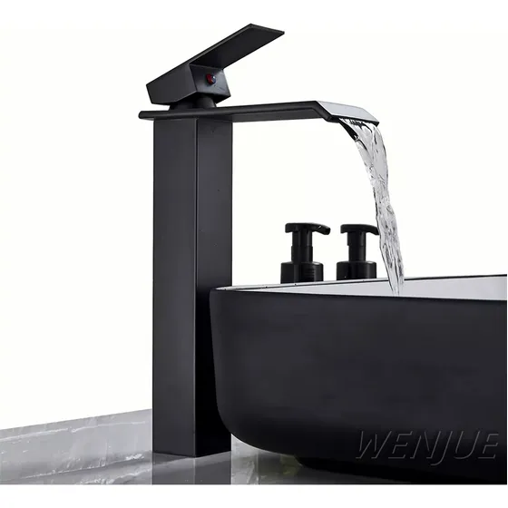 Grifo Baño Monomando Mezclador Alto Negro Acero Inoxidable Mate Elegance