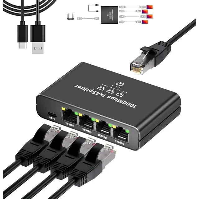 Adaptador Ethernet Red Gigabit Divisor Rj45 1 En 4 1000mbps