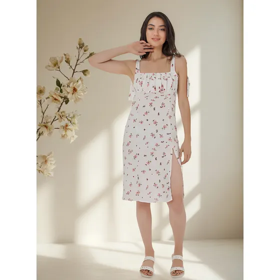 Vestido De Tirantes Floreado Mujer Mochi Entallado Algodón