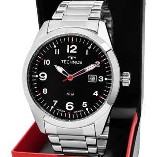 RelĂłgio Masculino Technos Militar Fundo Preto CalendĂĄrio 50m Correia Prateado Bisel Prateado RelĂłgio Masculino Technos Militar Fundo Preto CalendĂĄrio 50m Correia Prateado Bisel Prateado
