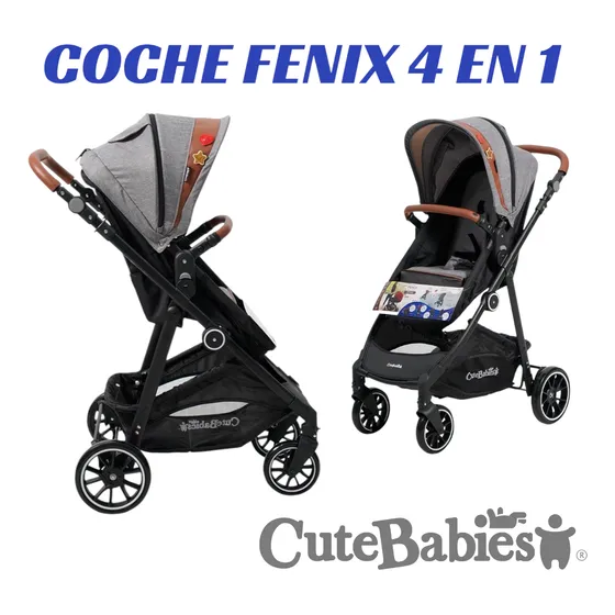 Coche Fenix 4 En 1 Cutebabies Negro Gris + Silla De Carro