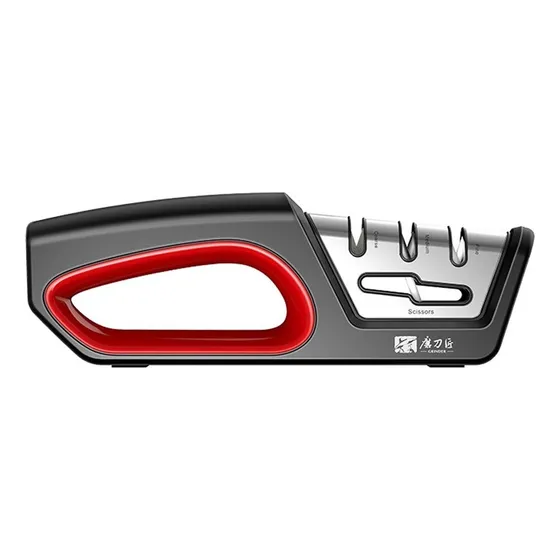 Afilador Manual De Cuchillos Carburo Y Cerámica Taidea Tg2017 Con Base Antideslizante Afilado En 4 Etapas - Rojo