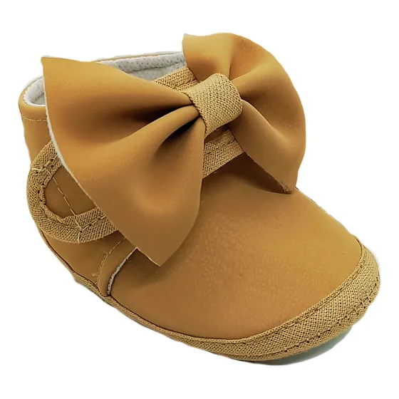 Zapato No Caminante Bebé Con Abrojo Y Moño Beige