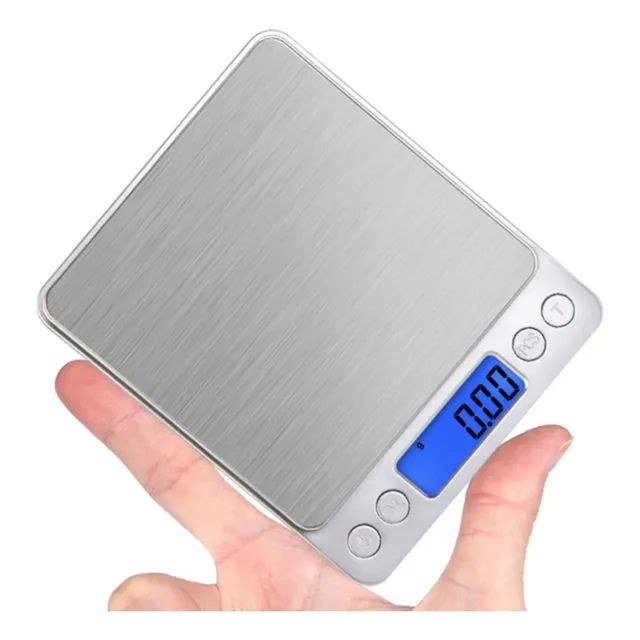 Balanza Gramera Digital 0.1g - 3000g. Acero Inoxidable Capacidad Máxima 3 Kg Color Plateado