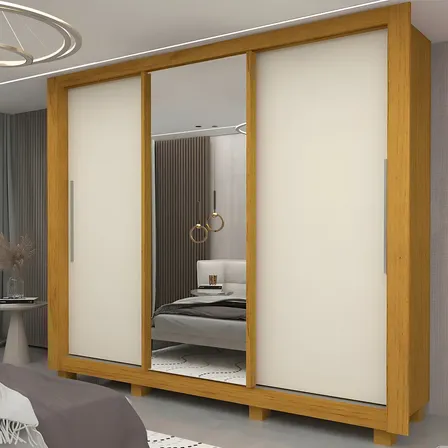 Guarda-roupa Casal 3 Portas 1 Porta Espelhada Com Pés Cgwt