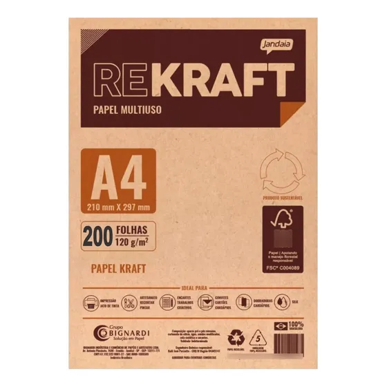 Jandaia A4 210mm X 297mm Papel Kraft Reciclado De 200 Folhas De 120g Kraft De 200 Unidades Por Kit