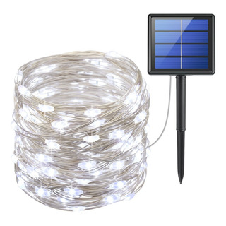 Pisca Solar 100 Led Fio Prateado Luz Branca Prova Dagua 10m Pisca Solar 100 Led Fio Prateado Luz Branca Prova Dagua 10m