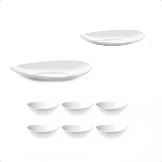 Set Vajilla Completo Platos Ovalado Vidrio Templado Opalina