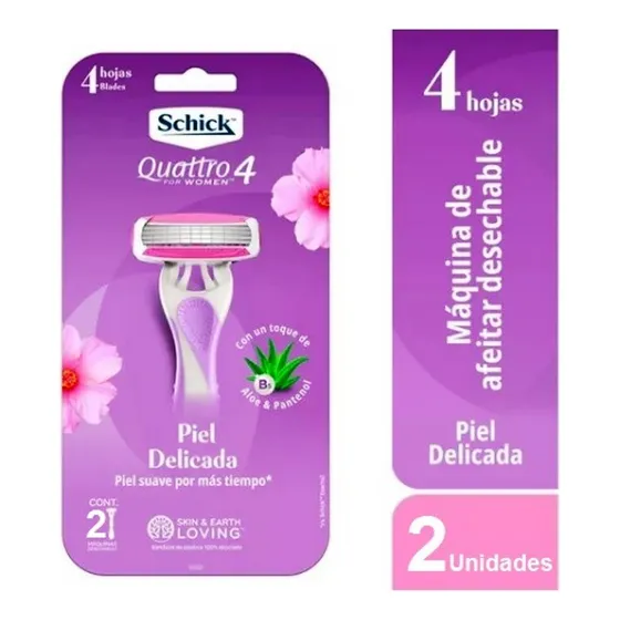 Afeitadora Schick Quattro4 Mujer Con Aloe 4 Hojas 2maquinas