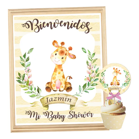 Kit Imprimible Jirafa Bebe Baby Shower Nena, Personalizado