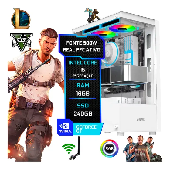 Pc Gamer Branco Intel I5, 16gb Ram, Ssd 240gb, Video 1gb