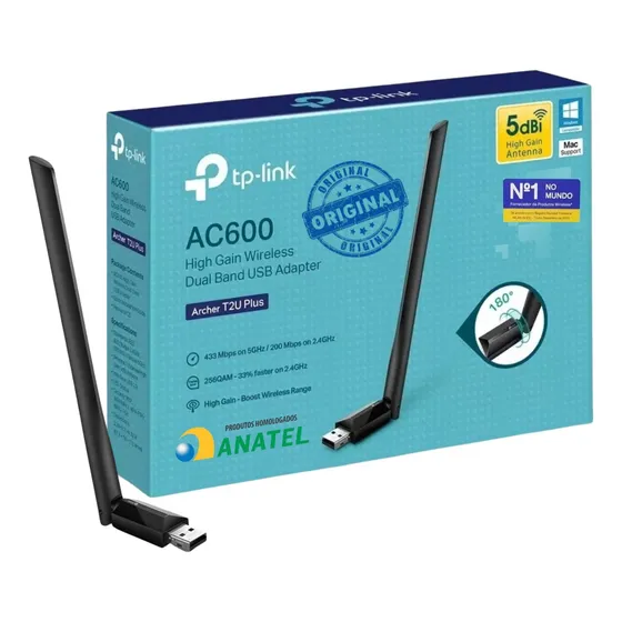 Adaptador Rede Wi-fi Tp-link Archer T2u Plus Dual Band 5ghz