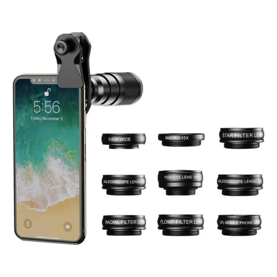 Lente Para Celular 22x Zoom Kit 10 En 1 Ojo De Pez 198º