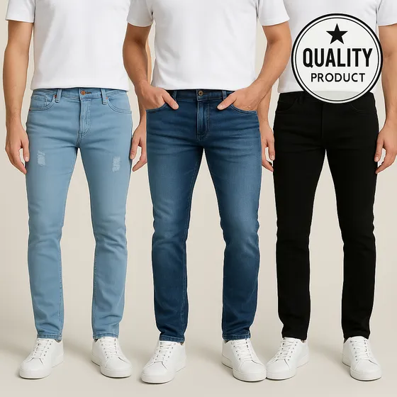 Combo 3 Calças Jeans Masculina Plus Size Lycra Alta Qualidad
