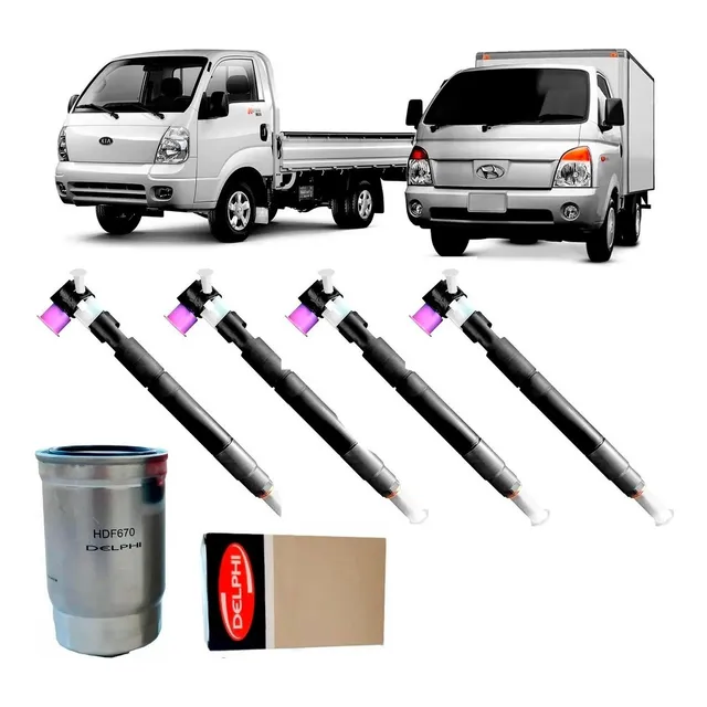 Kit 4 Bicos Injetor + Filtro Combustivel Hr K2500 16v Delphi