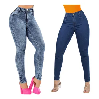 Kit 02 Calças Jeans Feminina Cintura Alta Com Elastano Denim Kit 02 Calças Jeans Feminina Cintura Alta Com Elastano Denim