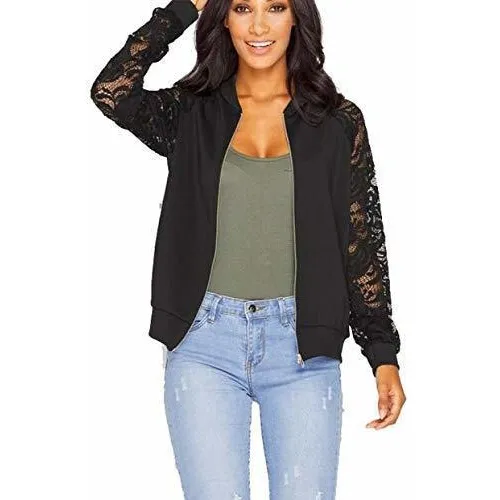 Chaqueta Para Mujer Estilo Hip Hop Manga Larga Encaje Corta