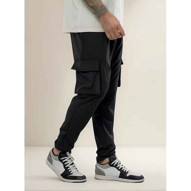Calça Jogger Slim Masculina Mm Cargo Preta 4 Bolsos