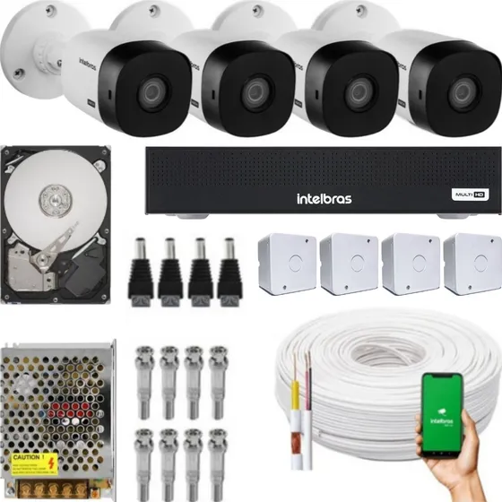 Kit Vigilância Intelbras 4 Câmeras Infra Multi Hd Dvr 4 Ch