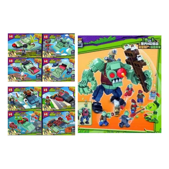 Set X 8 Muñecos Plants Plantas Vs Zombies P/ Armar 