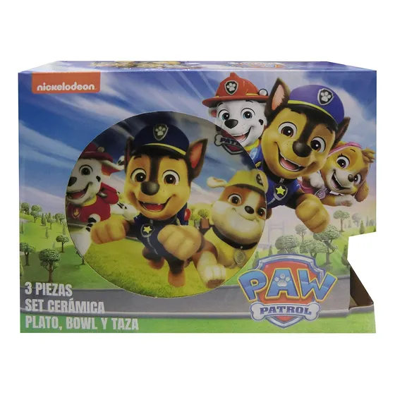 Juego X3 De Cerámica Infantil Paw Patrol Plato, Taza Y Bowl Color Azul