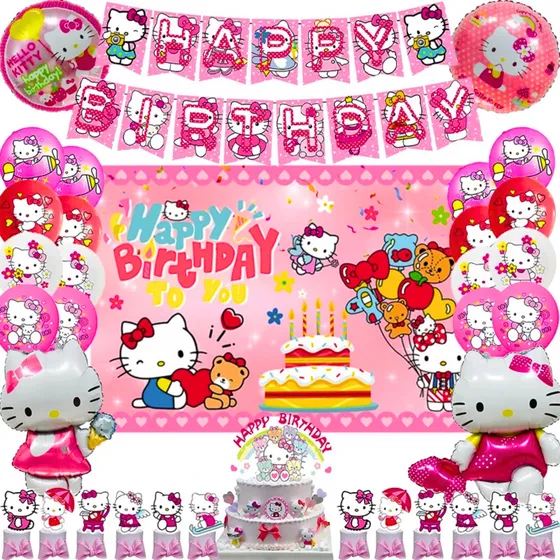 Kit Cotillon Hello Kitty Cumpleaños + Tela De Fondo