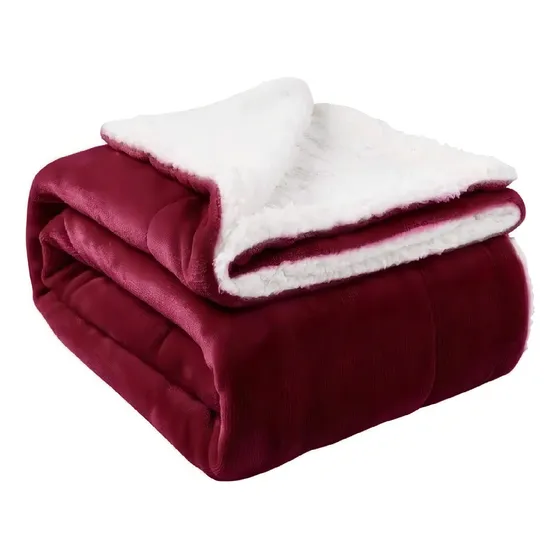Cobija Térmica Ovejera Cama Doble/queen Color Vinotino Diseño De La Tela Lisa
