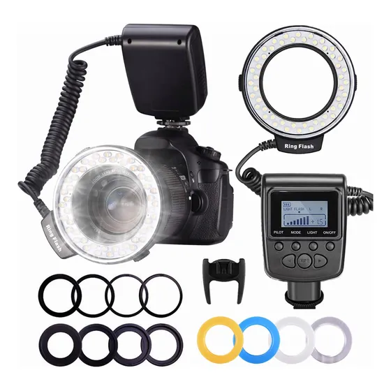 Neewer Macro Flash De Anillo P/ Canon Nikon Sony ( Rf-550d ) Color 48 Macro Led Ring Flash Bundle For Canon Nikon Dslr Camera