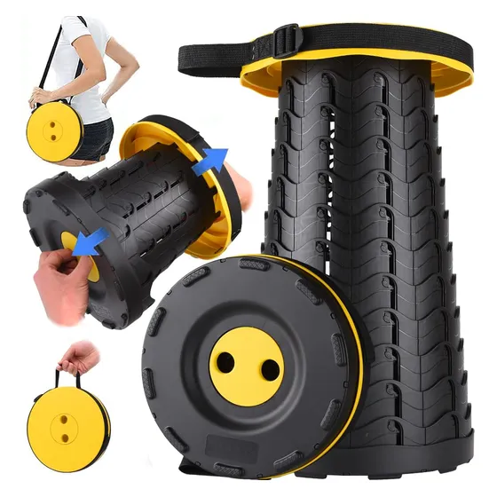 Taburete Plegable Para Camping De Plastico Negro Y Amarillo