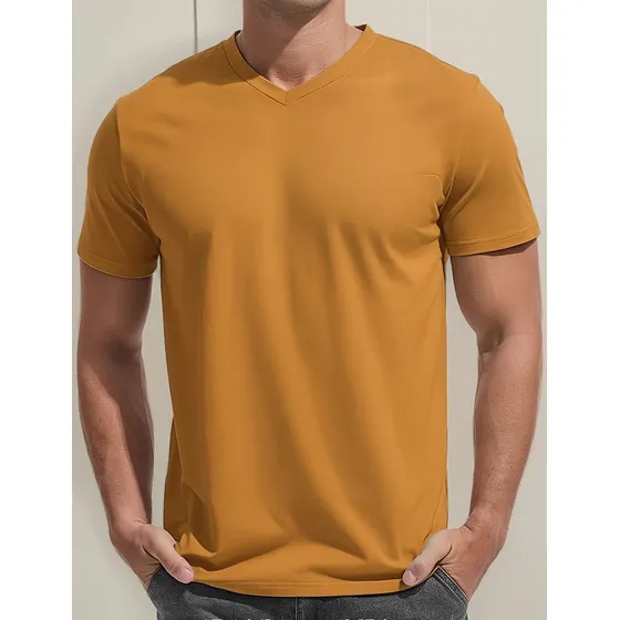 Camiseta De Hombre Tela Piel Durazno Grande Cuello En V