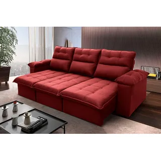 SofĂĄ RetrĂĄtil ReclinĂĄvel Verona 2,30m Suede Velut Vermelho Molas No Assento - King House SofĂĄ RetrĂĄtil ReclinĂĄvel Verona 2,30m Suede Velut Vermelho Molas No Assento - King House