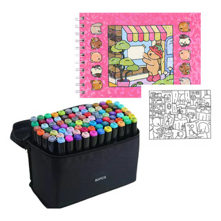 Kit Livro De Colorir + Canetinhas 80 Cores Ponta Dupla Kit Livro De Colorir + Canetinhas 80 Cores Ponta Dupla
