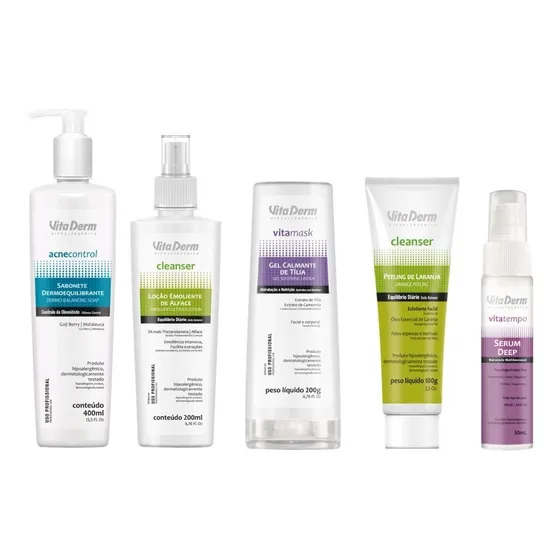 Kit Básico Limpeza De Pele Profissional Vita Derm 5 Itens 