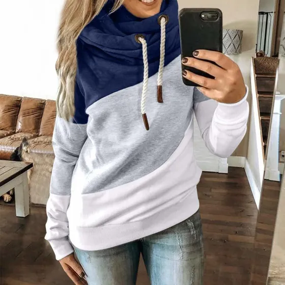 Salifun Sudadera Tops Para Dama Bloque Color Manga Larga