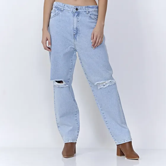 Jean Momfit Tiro Alto Celeste Con Rotura Hershedenim Mujer