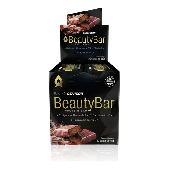 Beauty Bar Protein 10un Gentech Colageno Q10 Resveratrol Sabor Chocolate