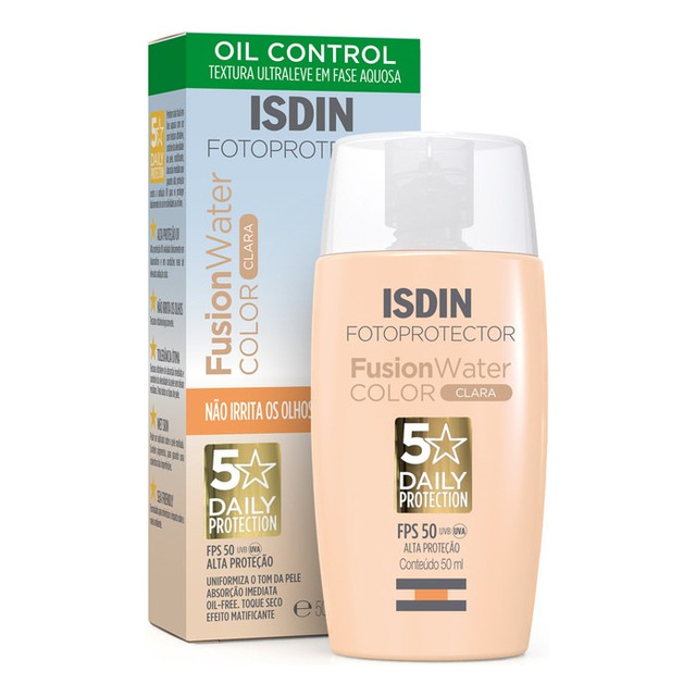 Isdin Protetor Solar Facial Fusion Water 5 Stars Color Fps 50 - Cor Clara - 50ml Isdin Protetor Solar Facial Fusion Water 5 Stars Color Fps 50 - Cor Clara - 50ml